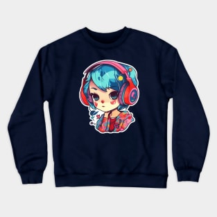 Cute headphone anime girl Crewneck Sweatshirt